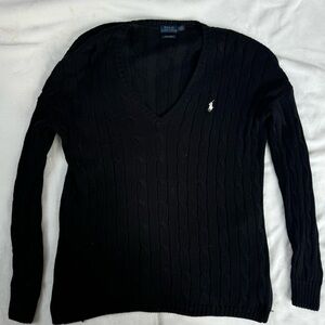 Ralph Lauren Black Cotton V Neck Sweater